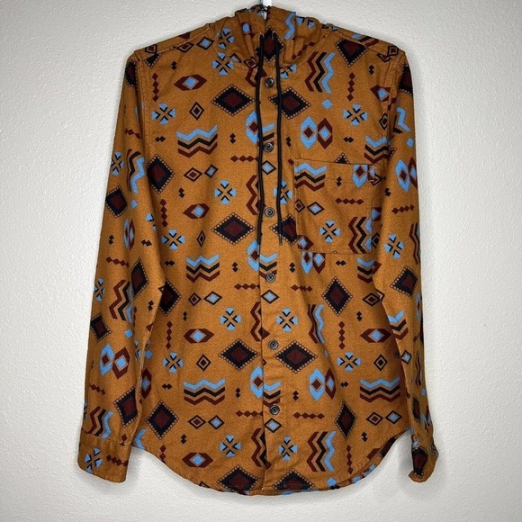 Original Use Men's Brown Aztec Flannel Hooded Long Sleeve Button Down Shirt XS - Picture 9 of 9